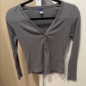 Old Navy Grey Buttoned V-Neck Long Sleeve Tee Henley Size XS